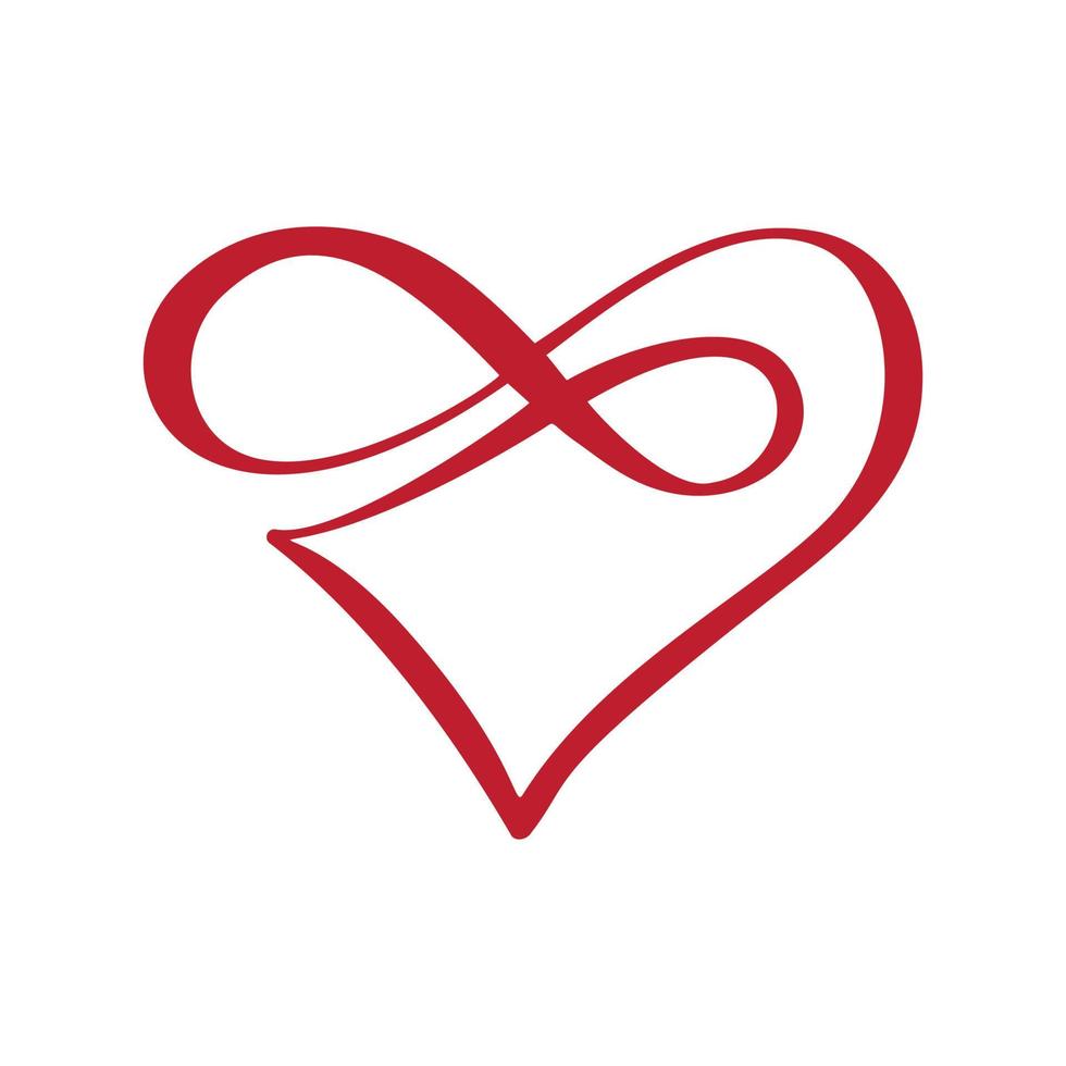 corazón rojo amor signo para siempre logo vector. infinito símbolo romántico vinculado, unión, pasión y boda. plantilla para camiseta, tarjeta, cartel. elemento plano de diseño de la ilustración del día de san valentín vector