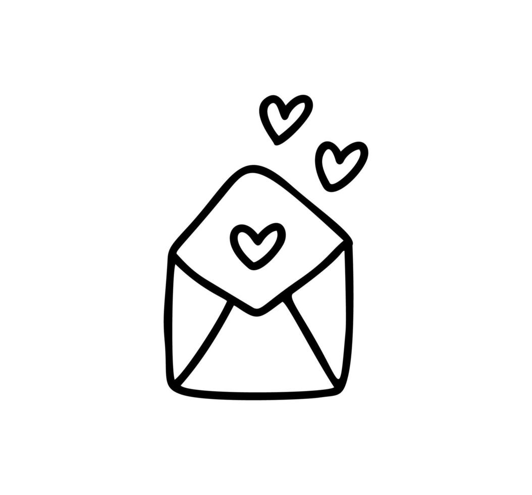 monoline envelope. Valentines Day Hand Drawn icon. Heart Holiday sketch doodle Design element valentine. love decor for web, wedding and print. Isolated illustration vector