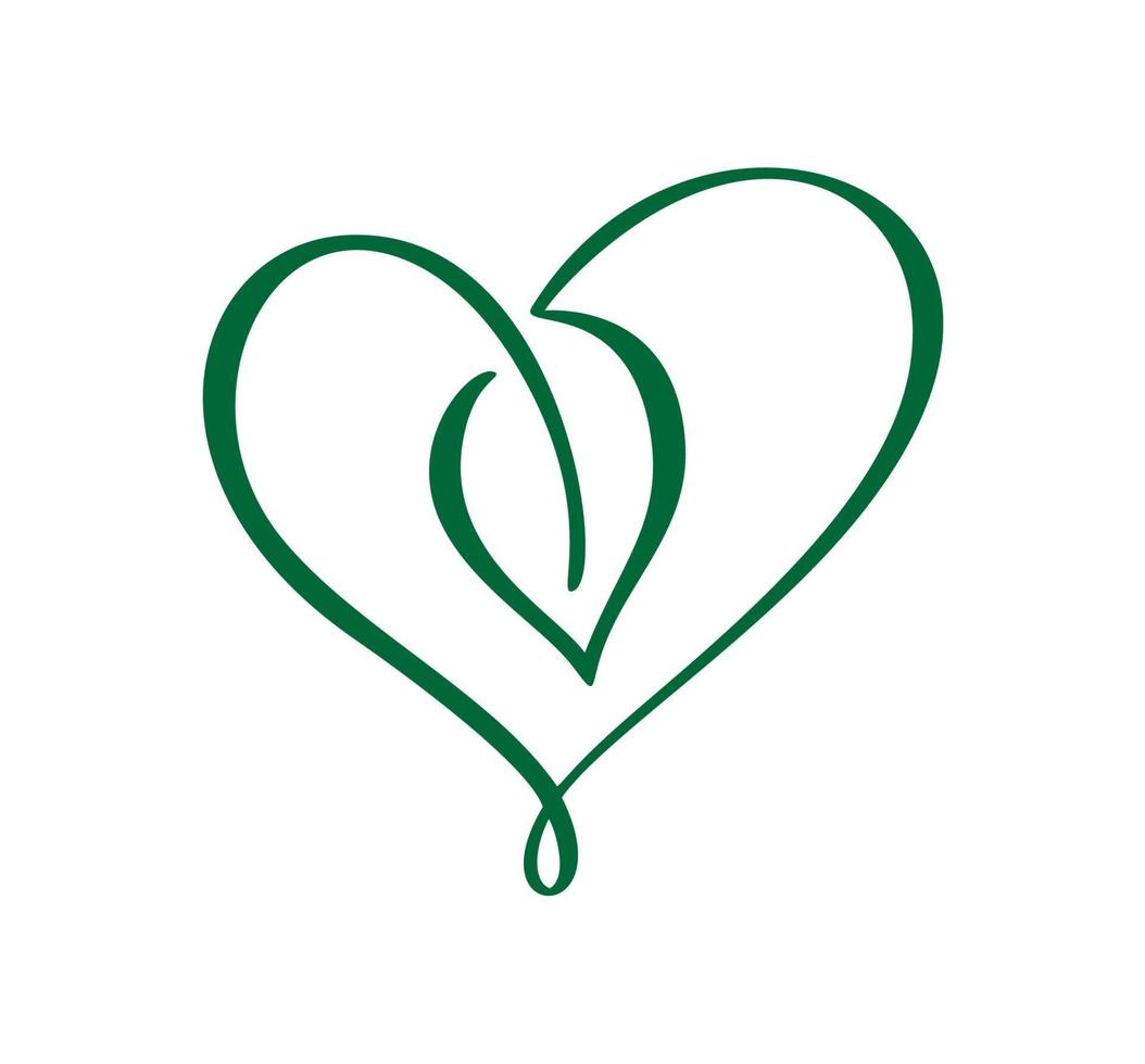 Green vector icon heart shape and leaf. Can be used for eco, vegan