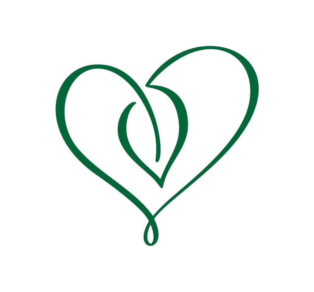 icono de vector verde en forma de corazón y hojas. se puede utilizar para el diseño de logotipo ecológico, el cuidado de la salud a base de hierbas veganas o el concepto de cuidado de la naturaleza orgánico