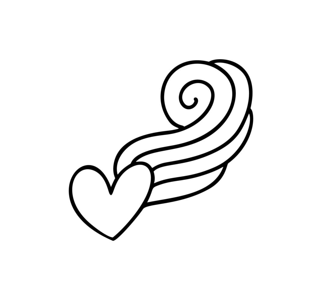 caligrafía romántica monoline vector corazón amor signo. icono dibujado a mano del día de san valentín. símbolo conceptual para camiseta, tarjeta de felicitación, cartel de boda. diseño de ilustración de elemento plano