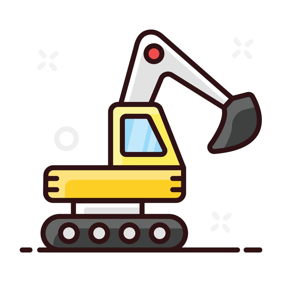 excavator flat icon of heavy machine vector