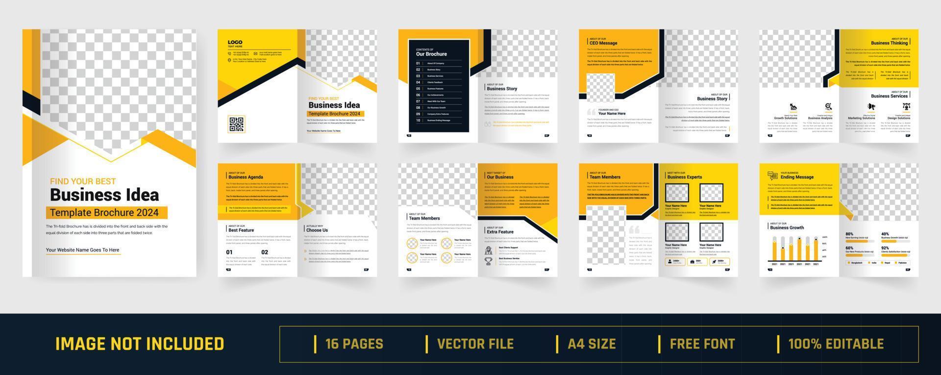 16 pages brochure template. profile pages layout design, modern colorful shape minimalist business brochure or annual report template abstract design theme vector