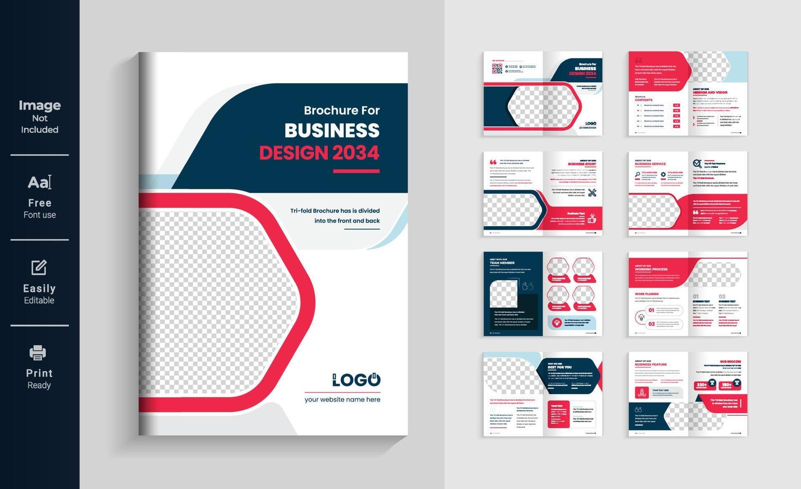 16 pages brochure template. profile pages layout design, modern colorful shape minimalist business brochure or annual report template abstract design theme vector
