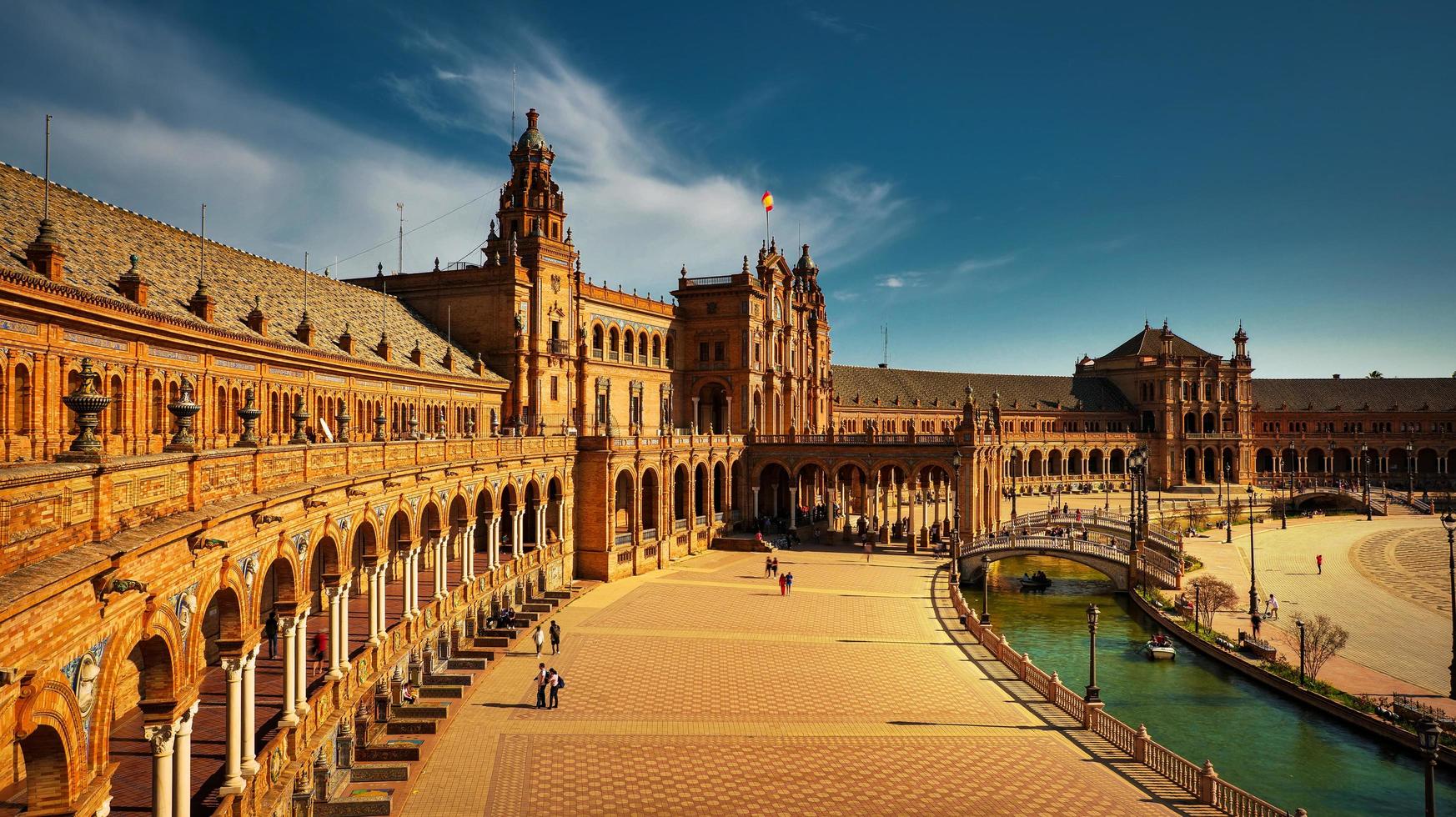 Seville, Spain - February 18th, 2020 - the famous landmark Spain Square, Plaza de Espana in Seville City Center with Architecture Details. photo