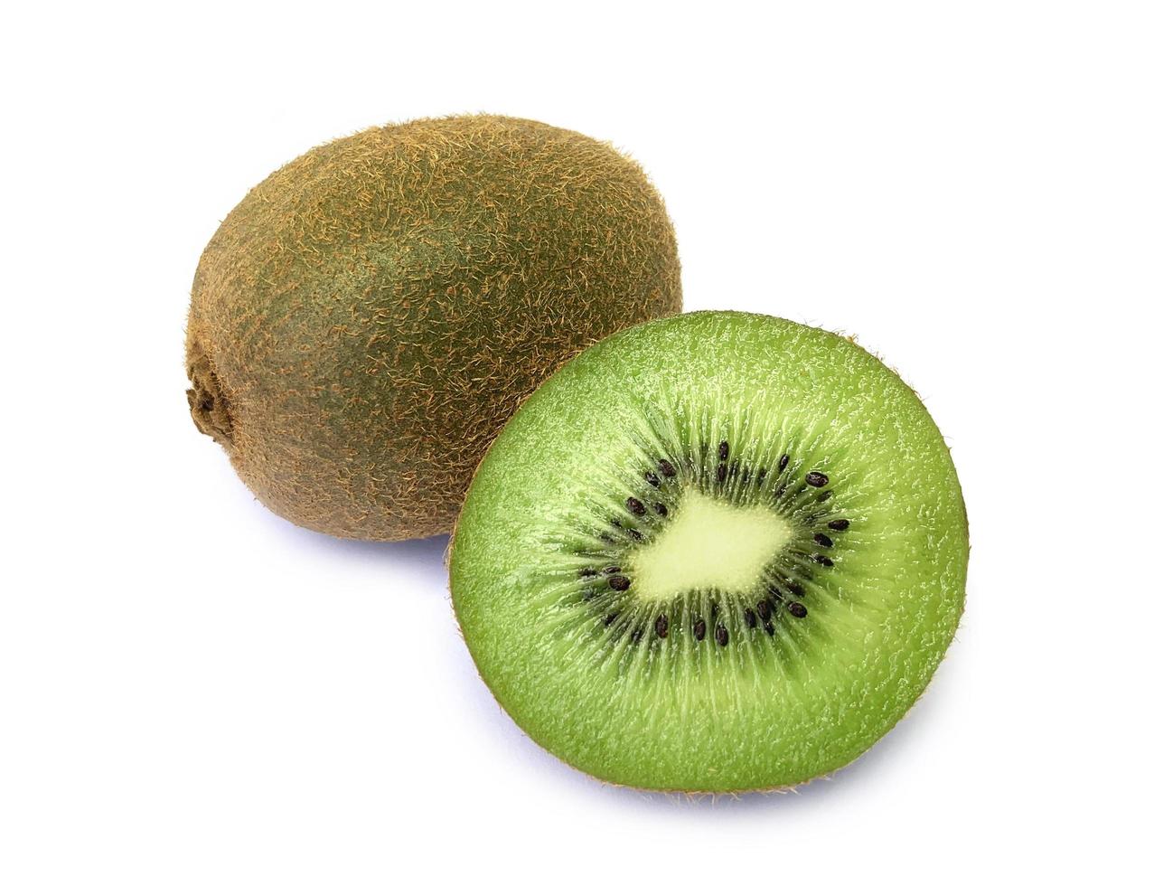 Ripe whole kiwi and half kiwi isolated on white background, Slice of kiwi fruits. photo