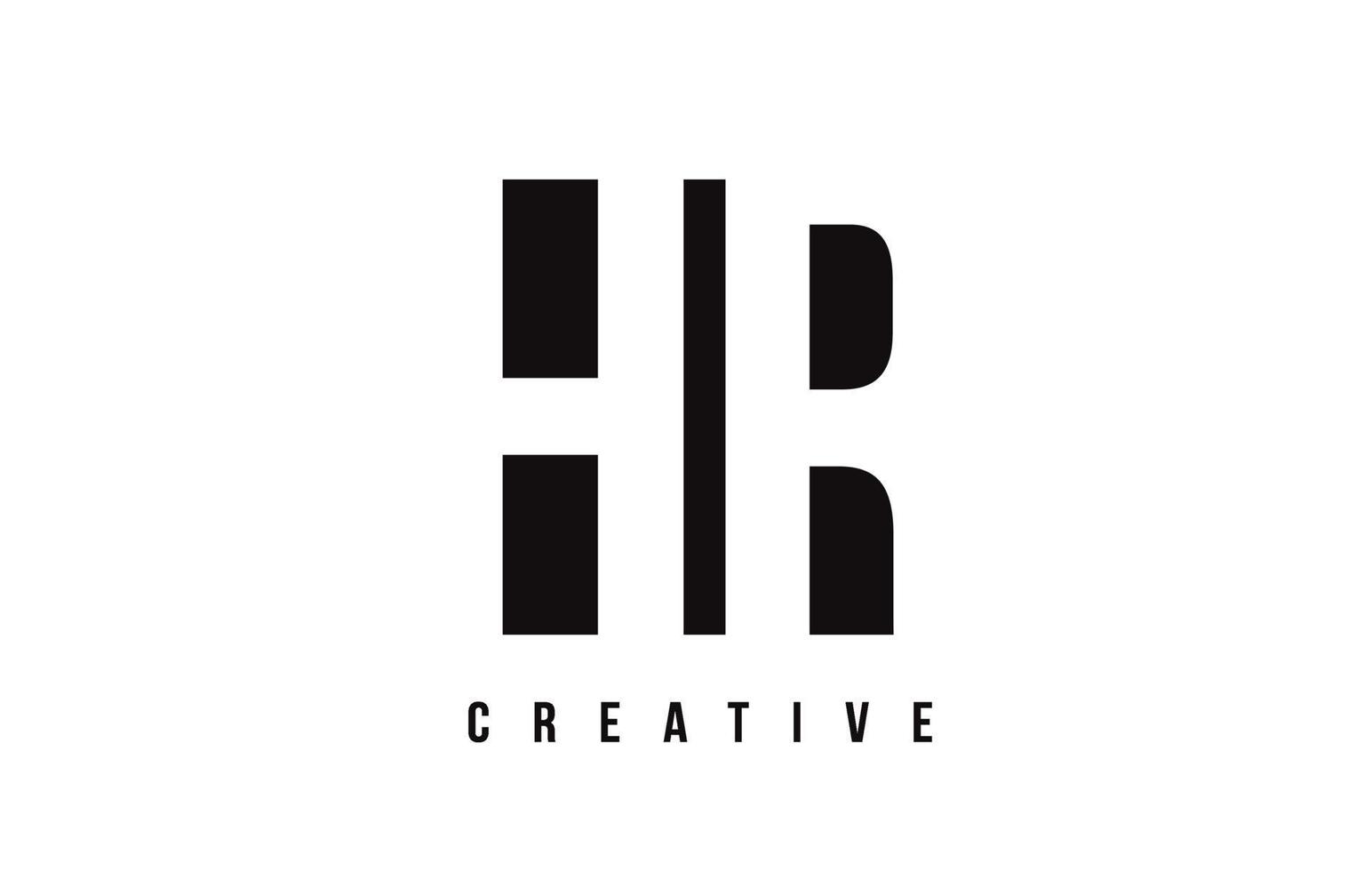 HR H R White Letter Logo Design with Black Square. vector