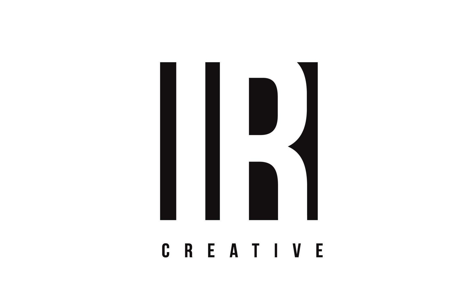 IR I R White Letter Logo Design with Black Square. vector