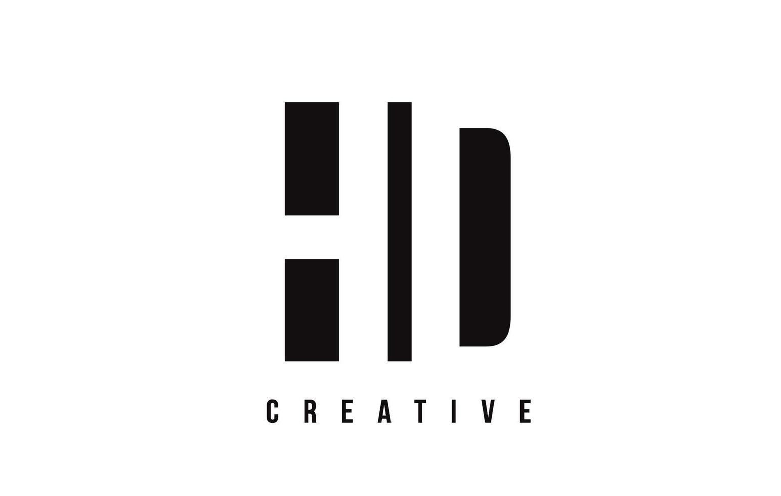 HD H D White Letter Logo Design with Black Square. vector