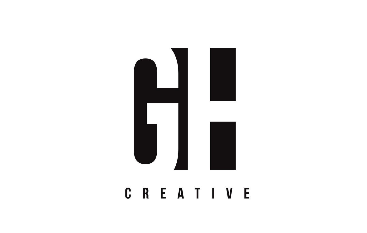 GH G H White Letter Logo Design with Black Square. vector