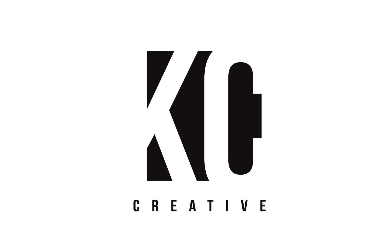 KC K C White Letter Logo Design with Black Square. vector