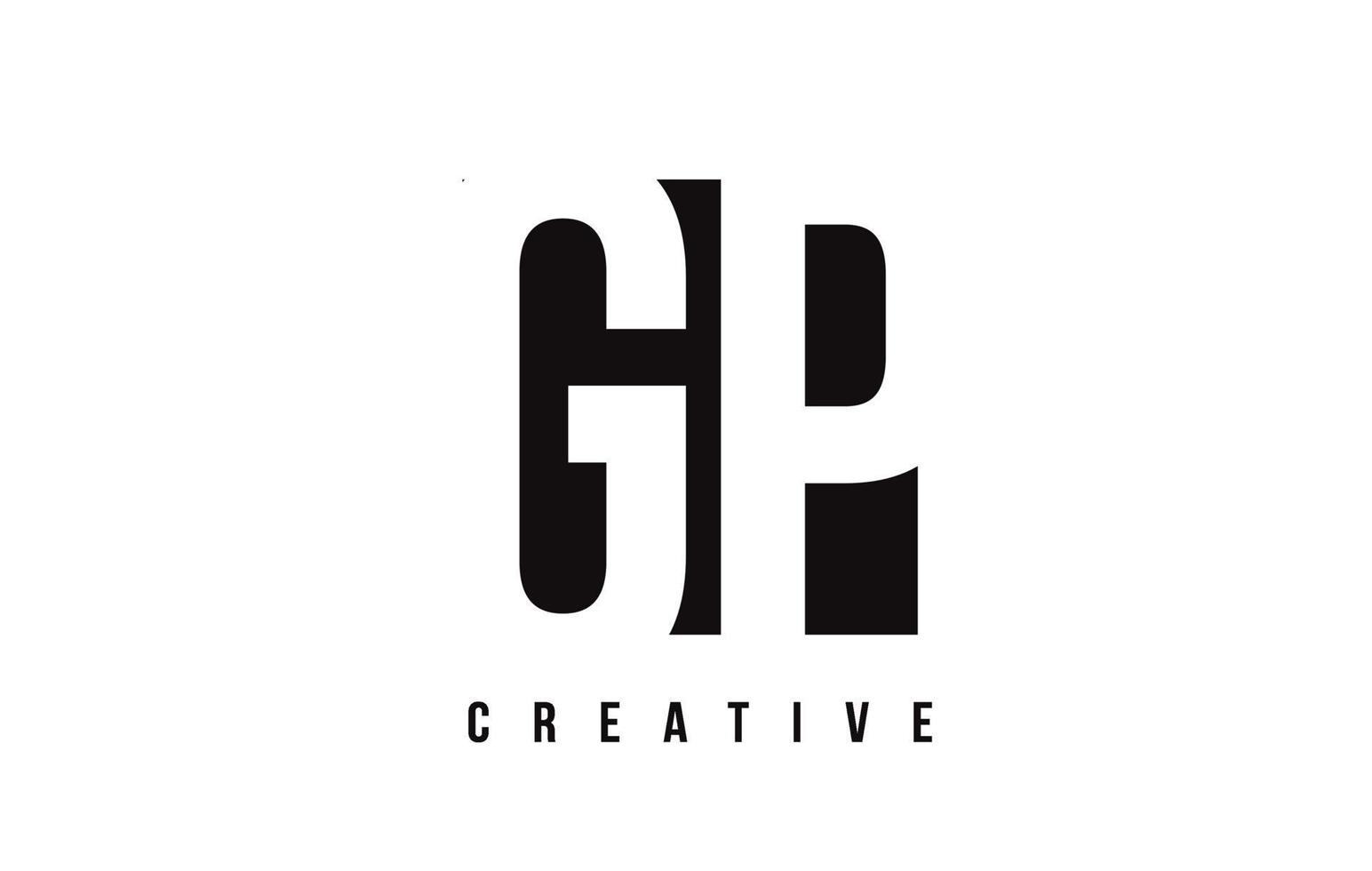 GP G P White Letter Logo Design with Black Square. vector