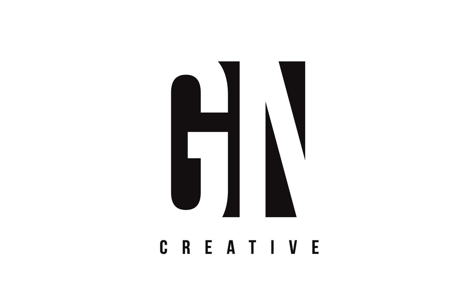 gn gn diseño de logotipo de letra blanca con cuadrado negro. vector