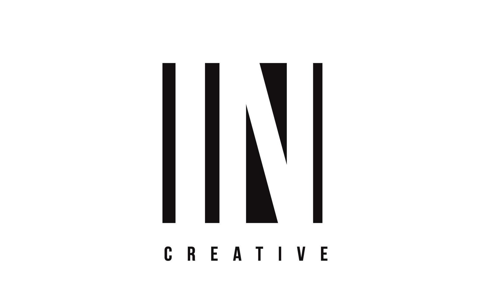 IN I N White Letter Logo Design with Black Square. vector