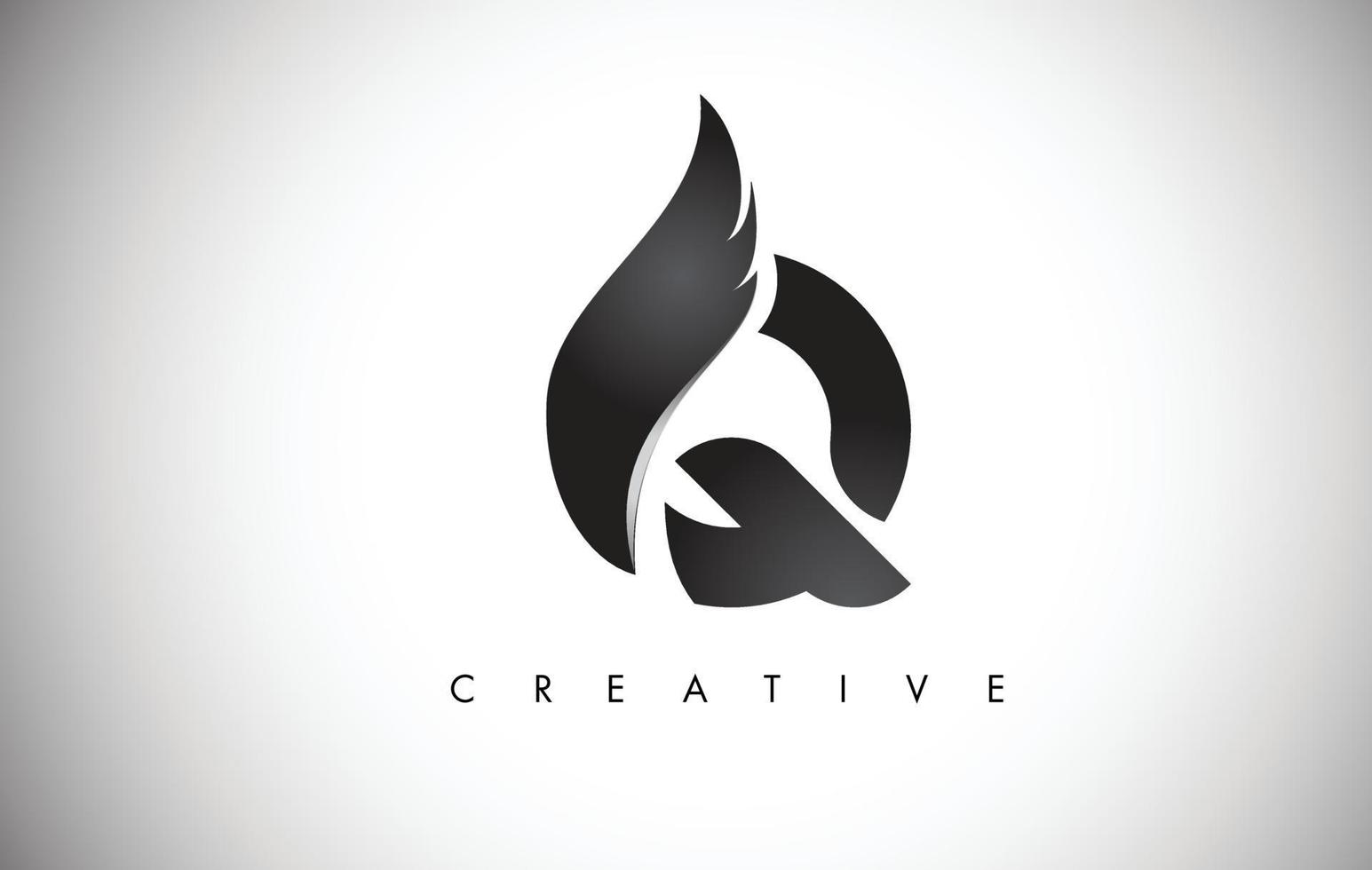 Q Letter Wings Logo Design with Black Bird Fly Wing Icon. vector