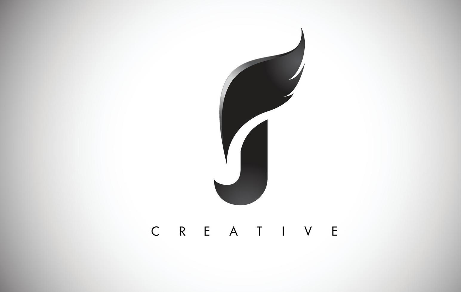 J Letter Wings Logo Design with Black Bird Fly Wing Icon. vector