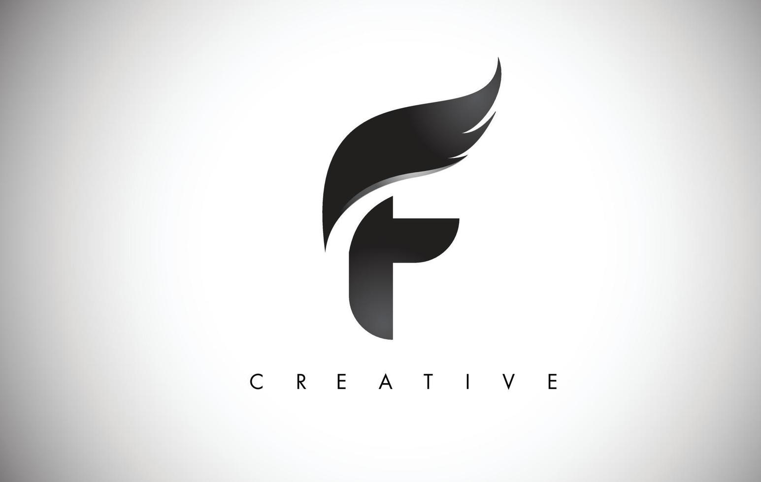 F Letter Wings Logo Design with Black Bird Fly Wing Icon. vector