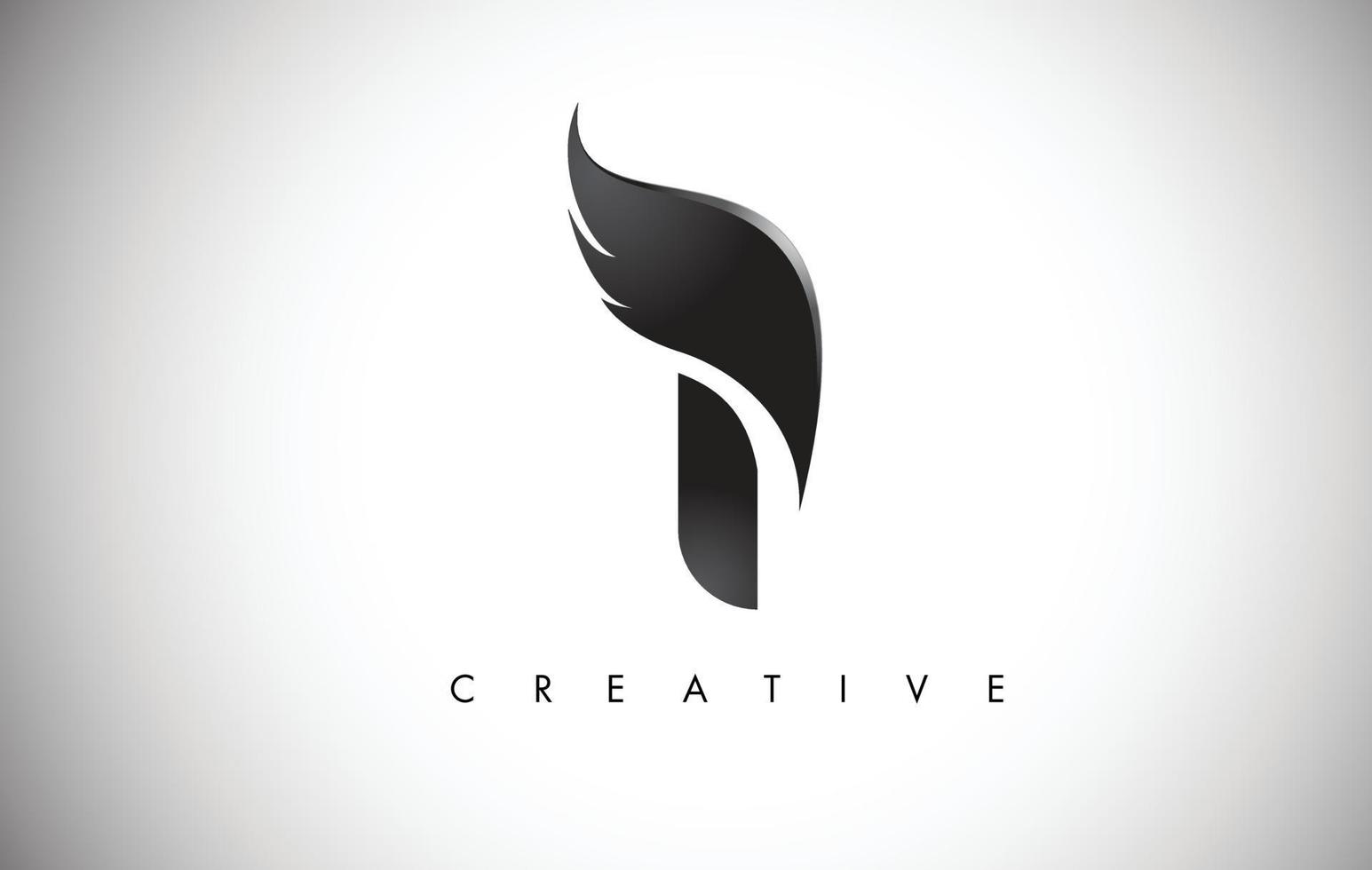 I Letter Wings Logo Design with Black Bird Fly Wing Icon. vector