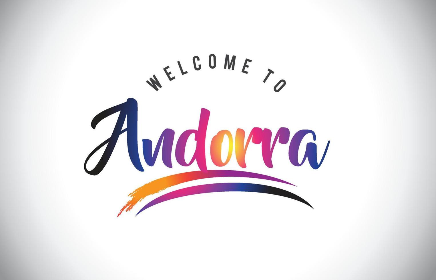 andorra bienvenido al mensaje en colores morados vibrantes y modernos. vector