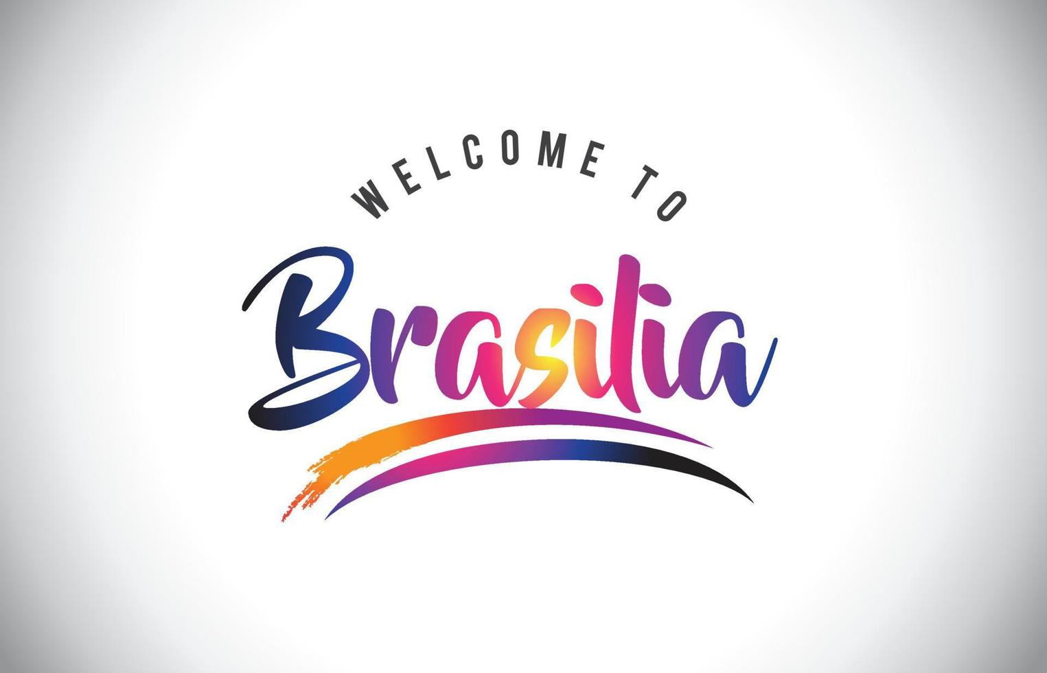 brasilia bienvenido al mensaje en colores morados vibrantes y modernos. vector