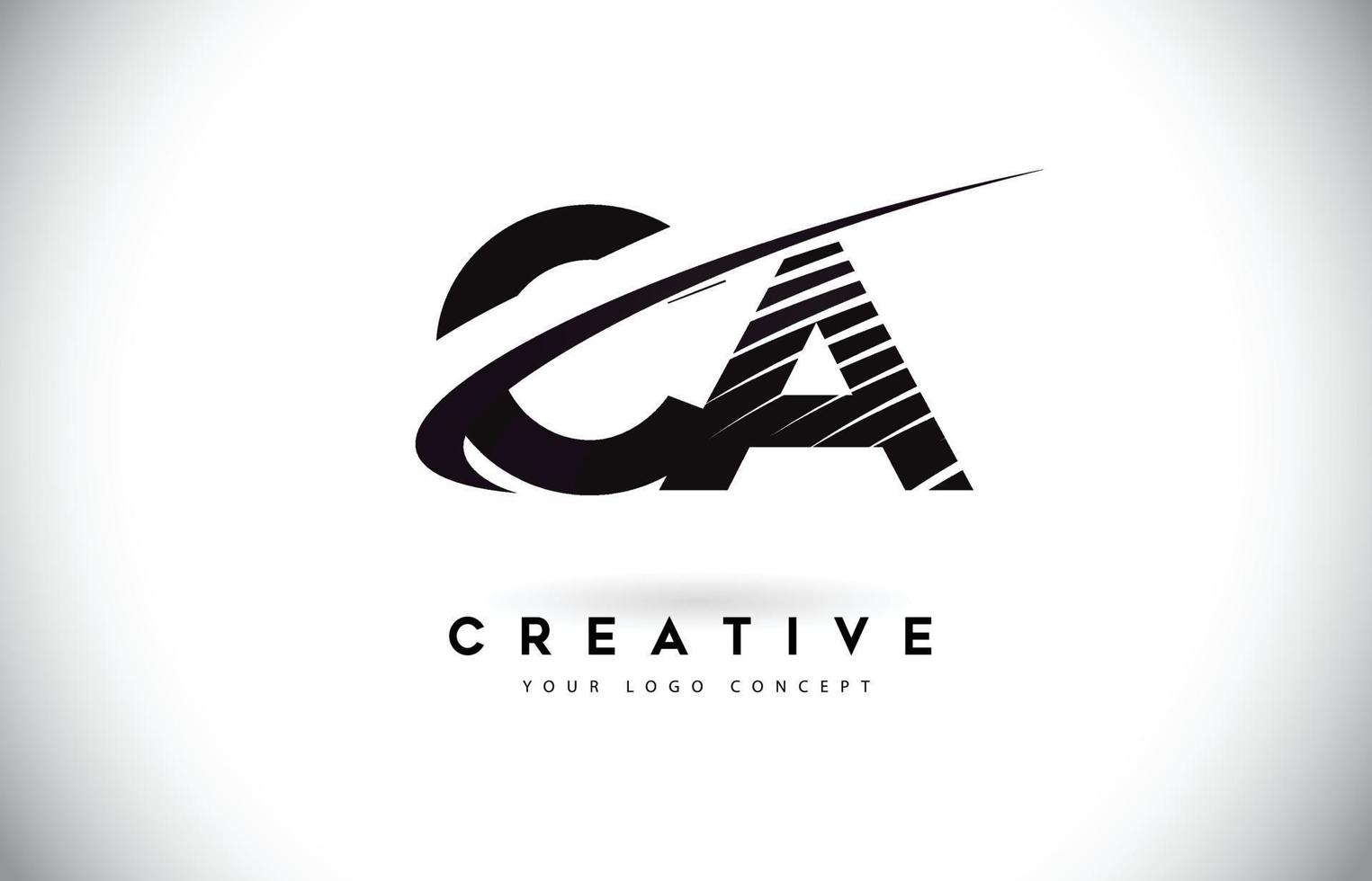 CA C A Letter Logo Design with Swoosh and Black Lines. vector