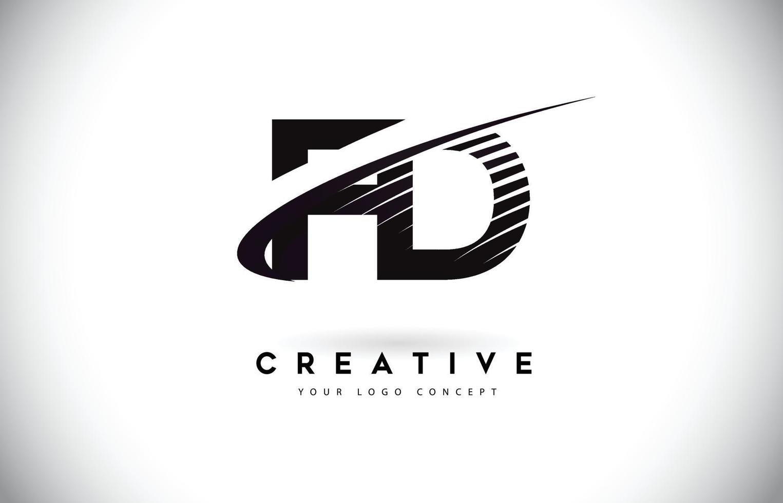 FD F D Letter Logo Design with Swoosh and Black Lines. vector