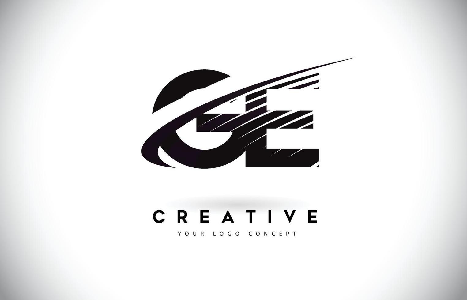 GE G E Letter Logo Design with Swoosh and Black Lines. vector