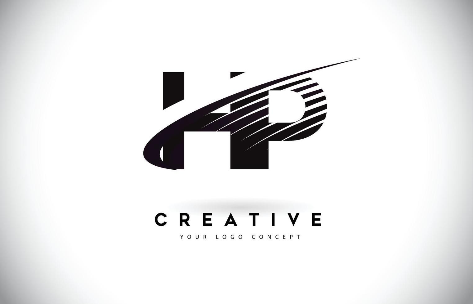 HP H P Letter Logo Design with Swoosh and Black Lines. vector