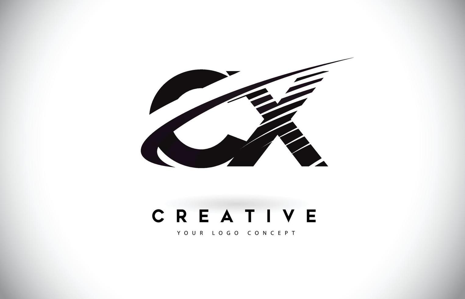 CX C X Letter Logo Design with Swoosh and Black Lines. vector