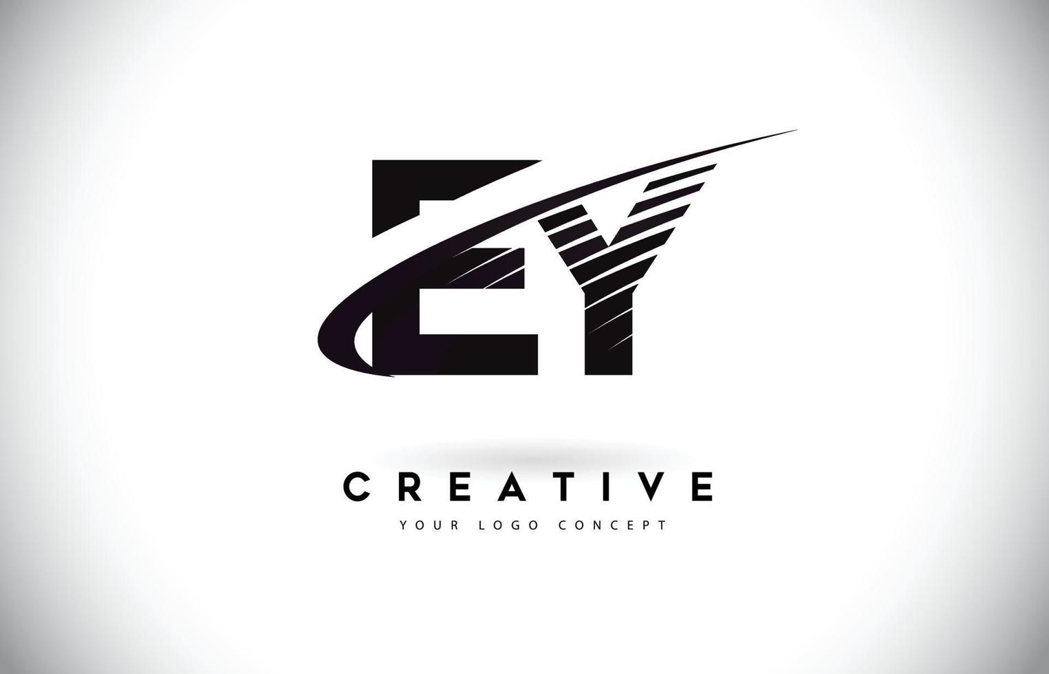 EY E Y Letter Logo Design with Swoosh and Black Lines. vector