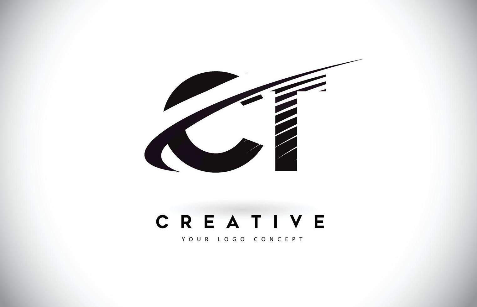 CT C T Letter Logo Design with Swoosh and Black Lines. vector