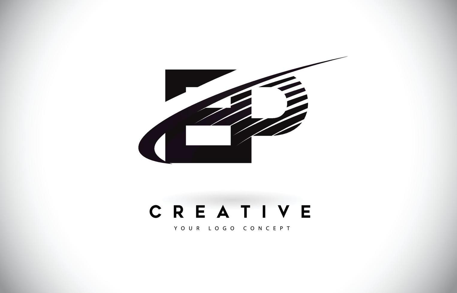 EP E P Letter Logo Design with Swoosh and Black Lines. vector