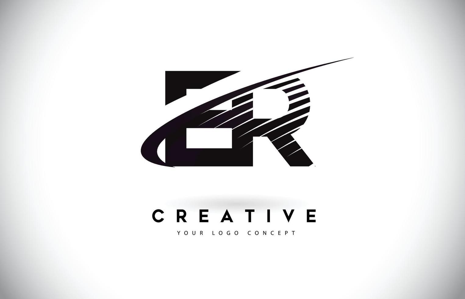 ER E R Letter Logo Design with Swoosh and Black Lines. vector