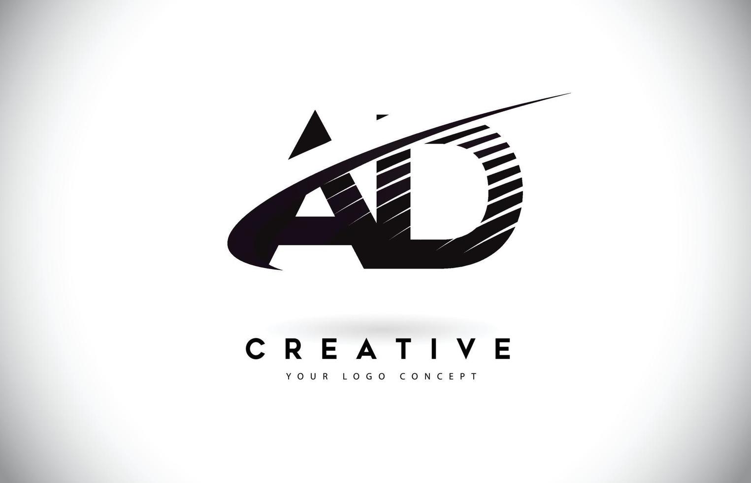 AD A D Letter Logo Design with Swoosh and Black Lines. vector