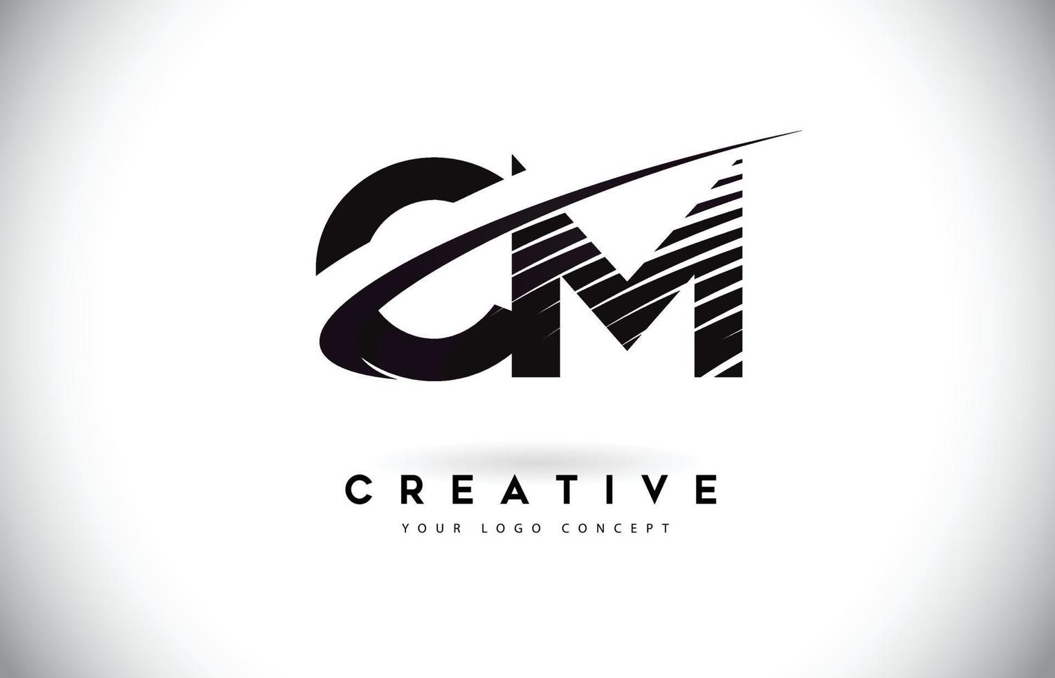 CM C M Letter Logo Design with Swoosh and Black Lines. vector
