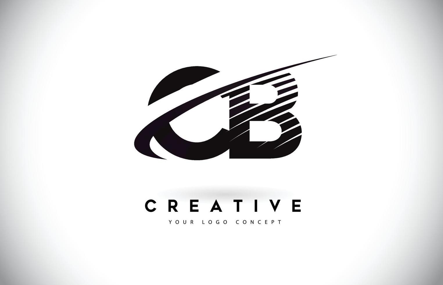 Diseño de logotipo cb cb letter con swoosh y líneas negras. vector