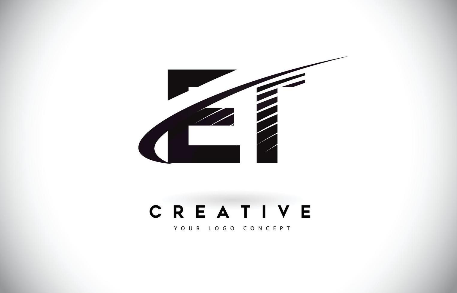 ET E T Letter Logo Design with Swoosh and Black Lines. vector