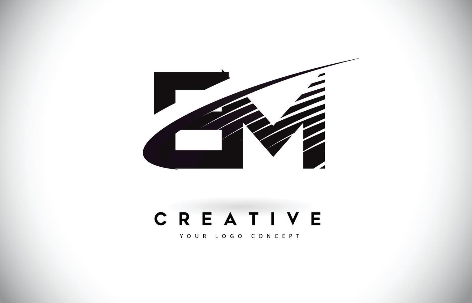 EM E M Letter Logo Design with Swoosh and Black Lines. vector