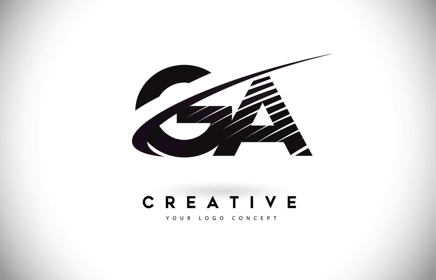 GA G A Letter Logo Design with Swoosh and Black Lines. vector