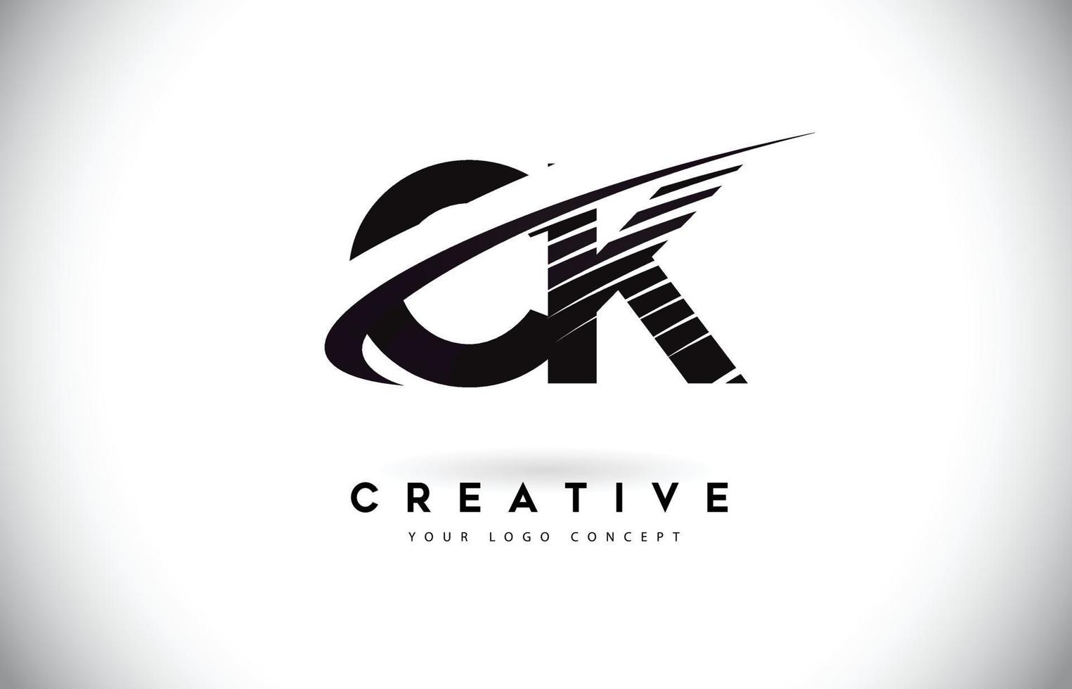 Diseño de logotipo ck ck letter con swoosh y líneas negras. vector