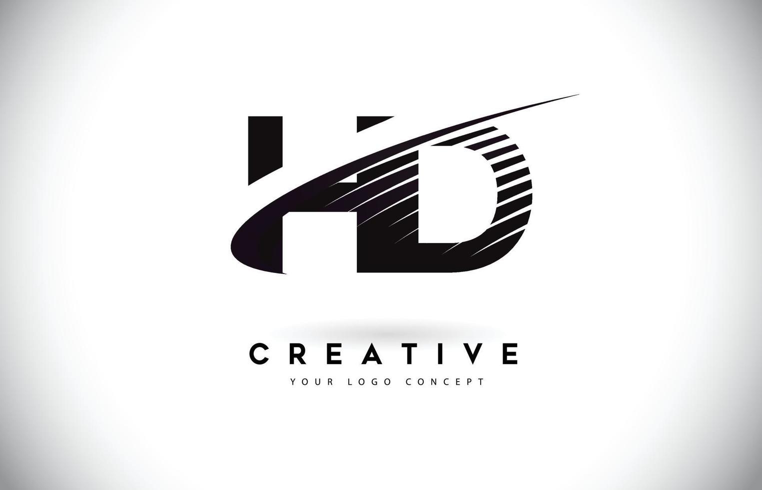 Diseño de logotipo de letra hd hd con swoosh y líneas negras. vector