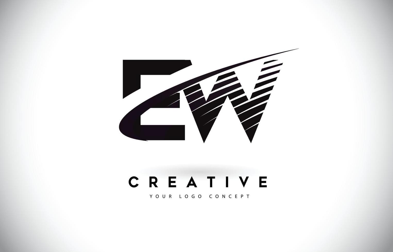 EW E W Letter Logo Design with Swoosh and Black Lines. vector