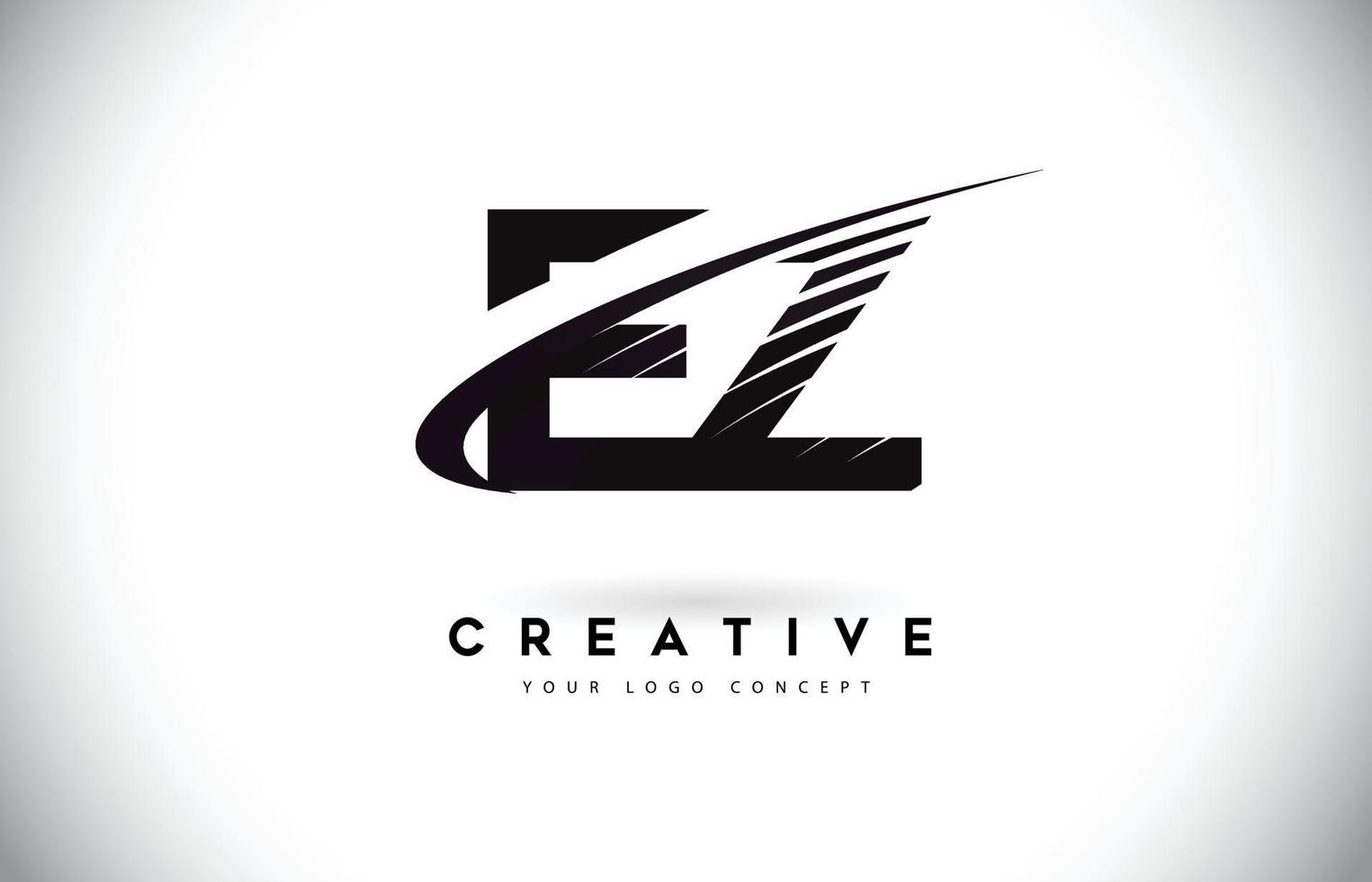 EZ E Z Letter Logo Design with Swoosh and Black Lines. vector