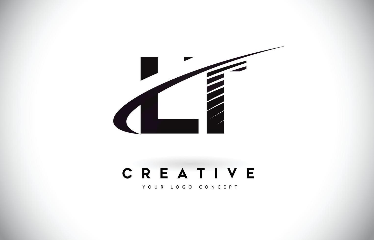 LT L T Letter Logo Design with Swoosh and Black Lines. vector