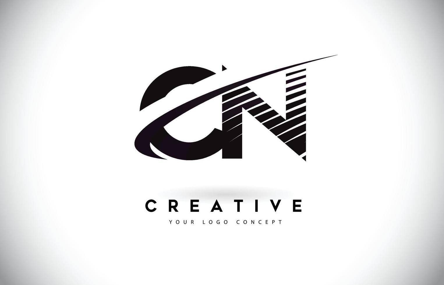 CN C N Letter Logo Design with Swoosh and Black Lines. vector