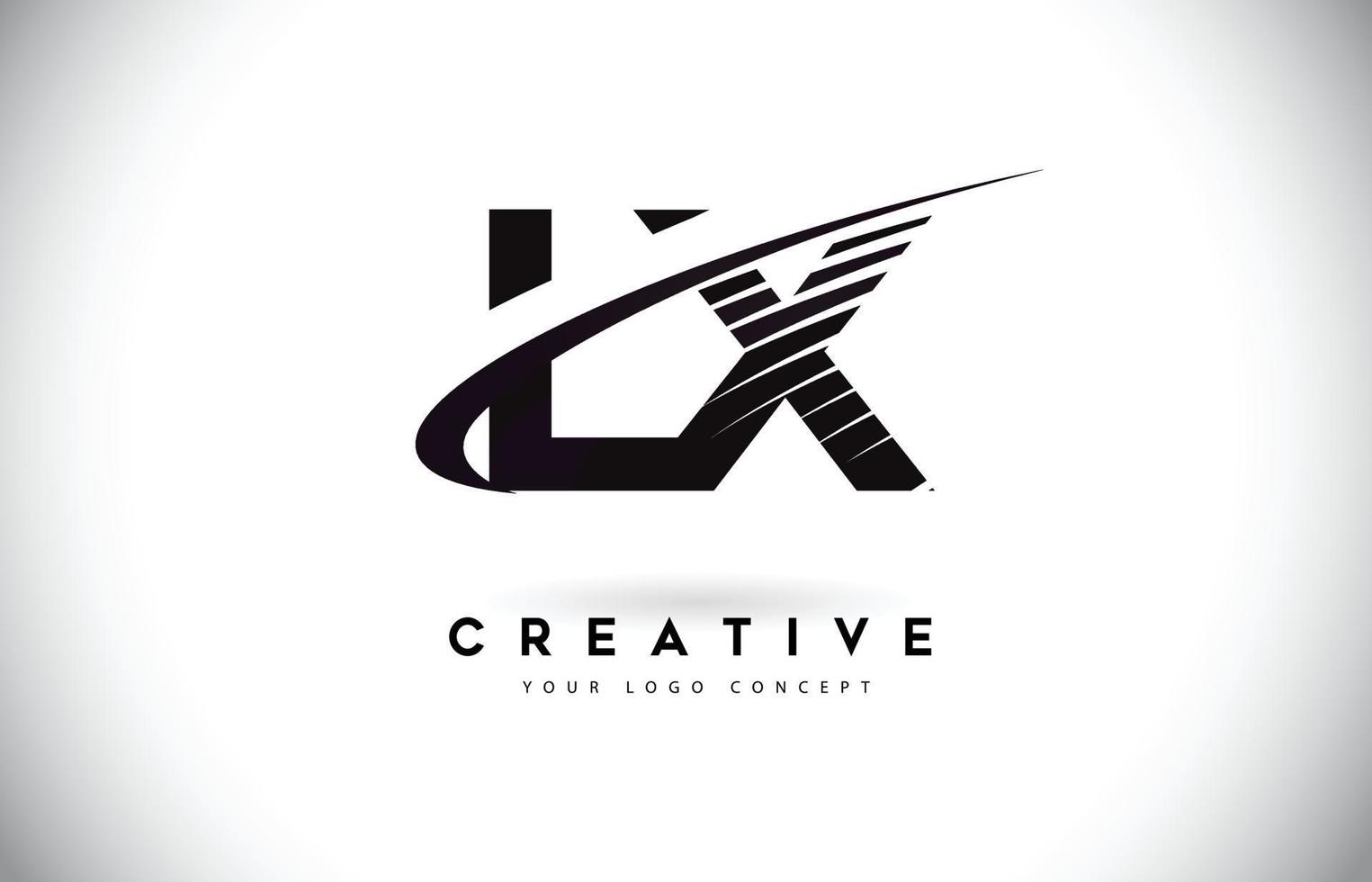 LX L X Letter Logo Design with Swoosh and Black Lines. vector