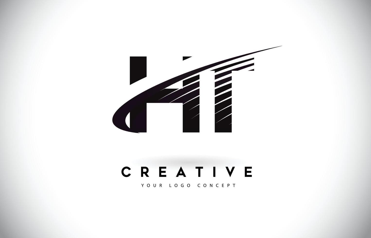 HT H T Letter Logo Design with Swoosh and Black Lines. vector