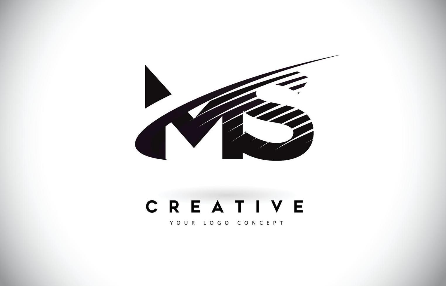 Diseño de logotipo de letra ms ms con swoosh y líneas negras. vector