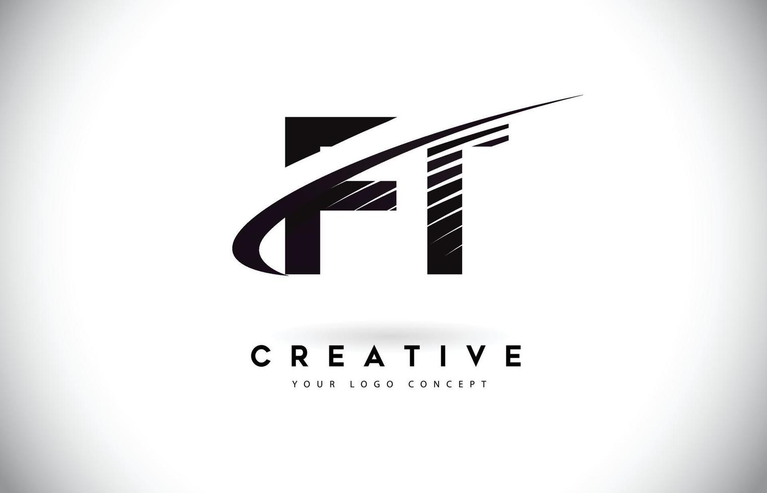 FT F T Letter Logo Design with Swoosh and Black Lines. vector