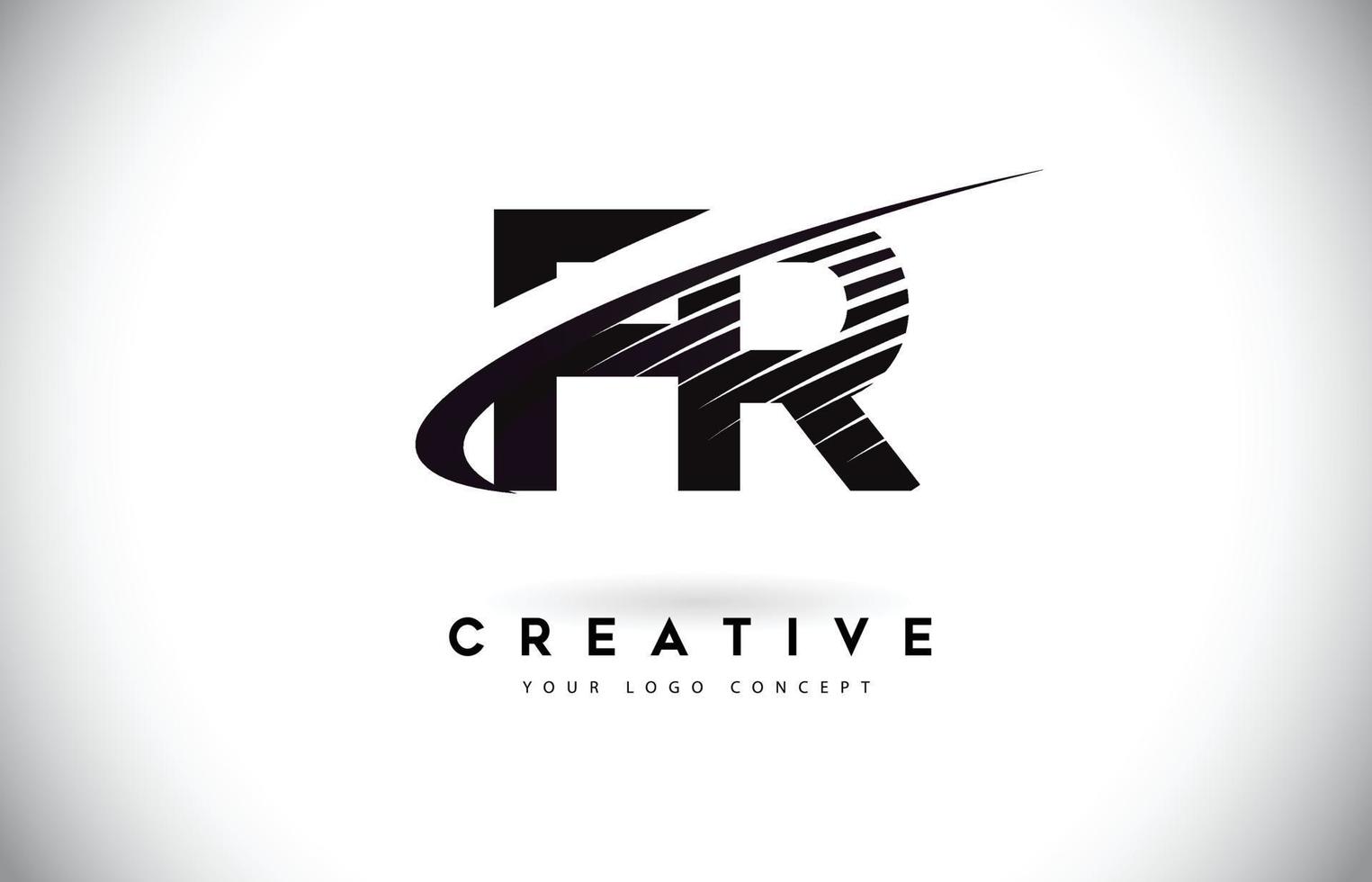 FR F R Letter Logo Design with Swoosh and Black Lines. vector